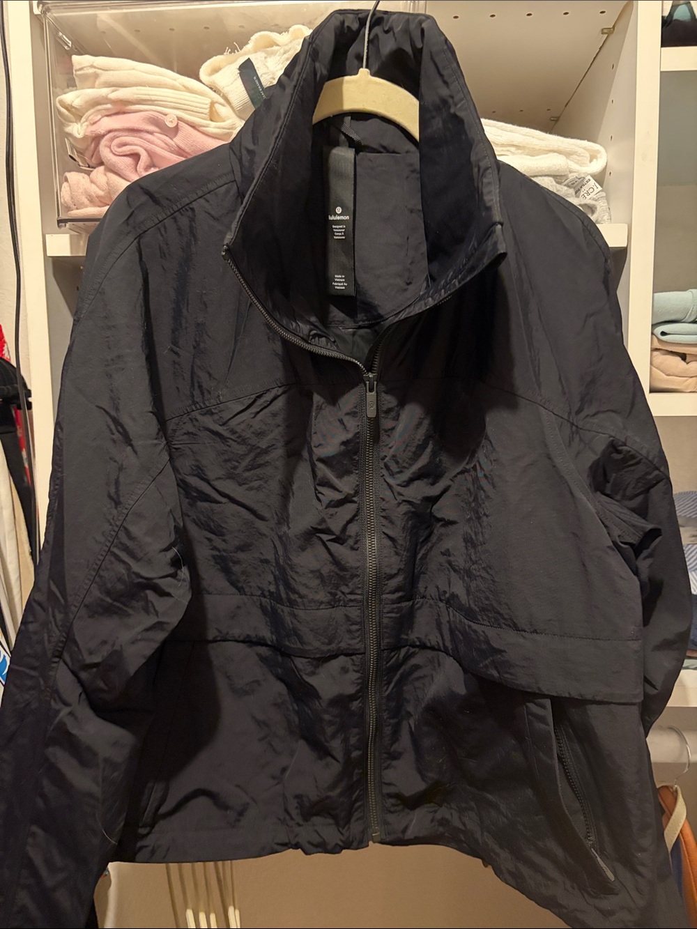 lululemon athletica Black Packable Bomber Jacket with hidden hood.
